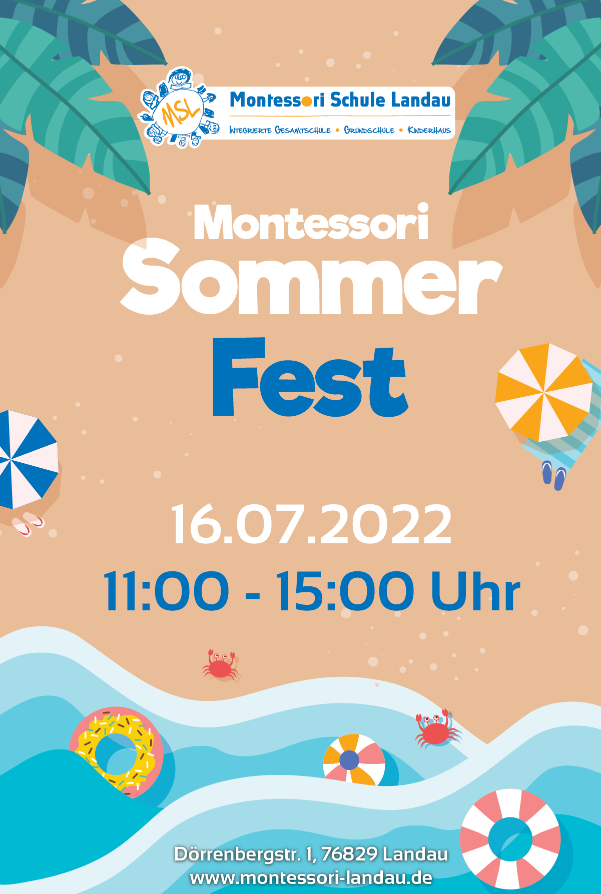 Plakat Montessori Sommerfest 2022 - 16.07.2022 11 bis 15 Uhr